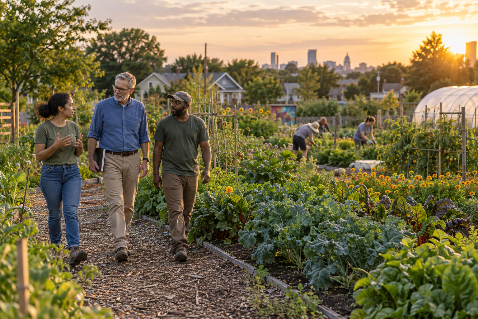 A community program team testing its theory of change in a neighborhood garden